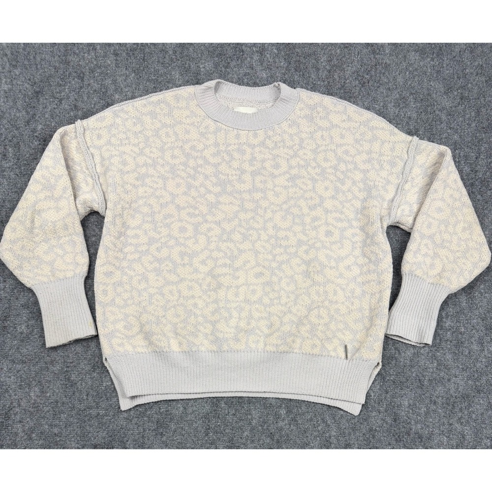 Abercrombie & Fitch Soft A&F Leopard Print Sweater Blue Cream XS Relaxed Crew